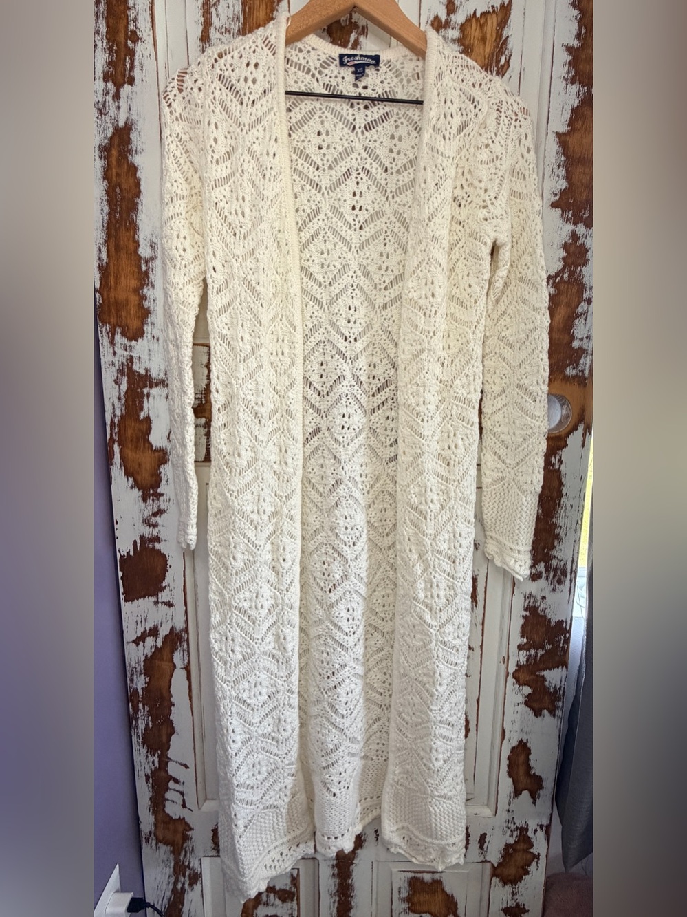 Freshman 1996 Long Sleeve Crochet Duster Cardigan Cream Size XS Y2K Boho